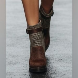 Custo Barcelona Pony-Style Calfskin Ankle Boots In Brown and Grey Size 38